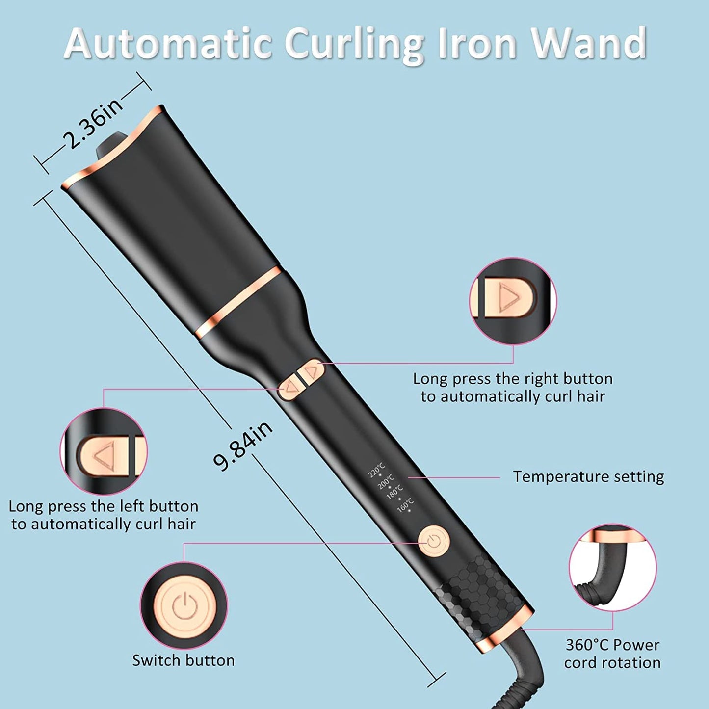 Spin N Curl Automatic Hair Curler Rotating Curling Iron for Shoulder-Length Hair