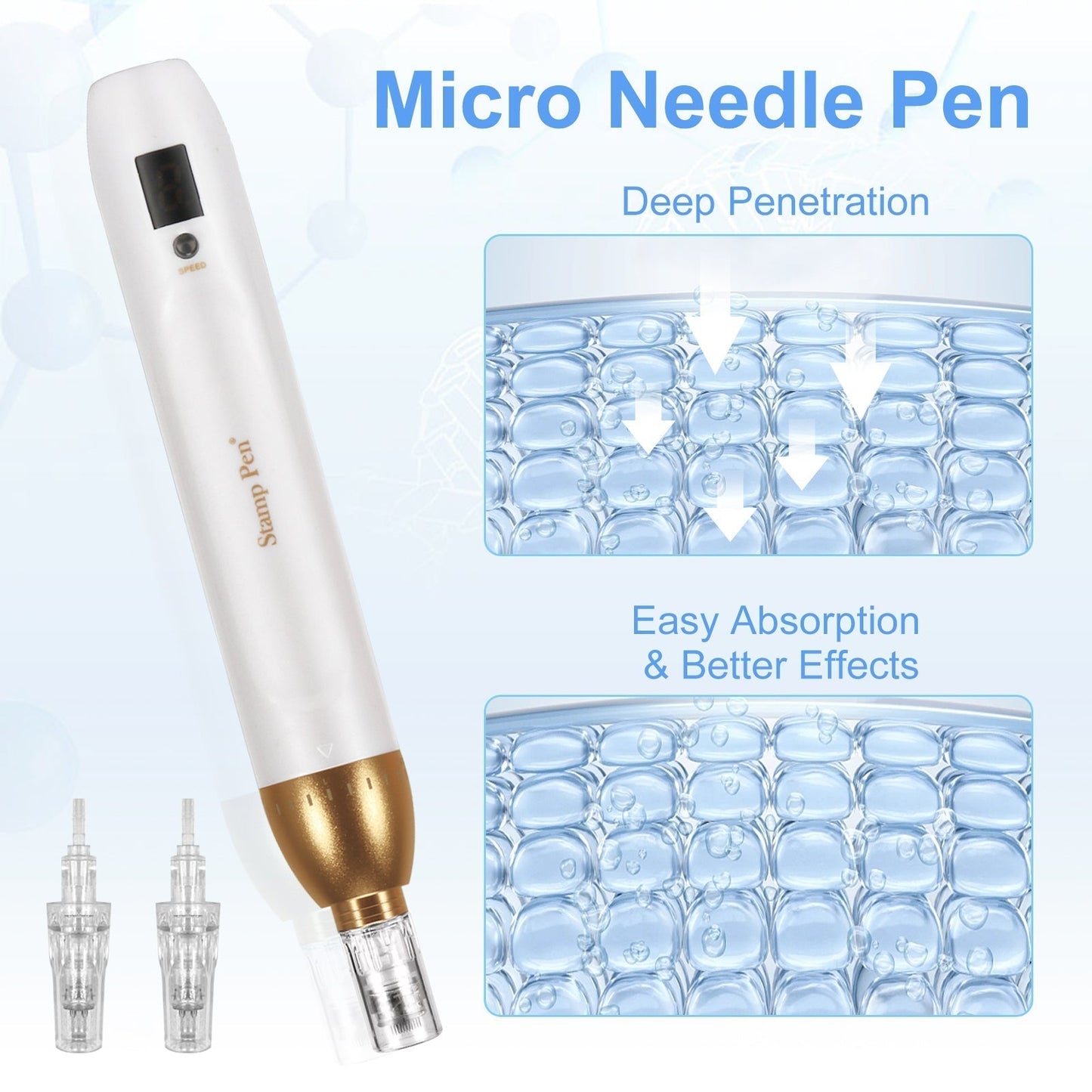 Mircroneedling Pen Electric Dermapen with Replacement Cartridges for Wrinkles Remove Skin Care