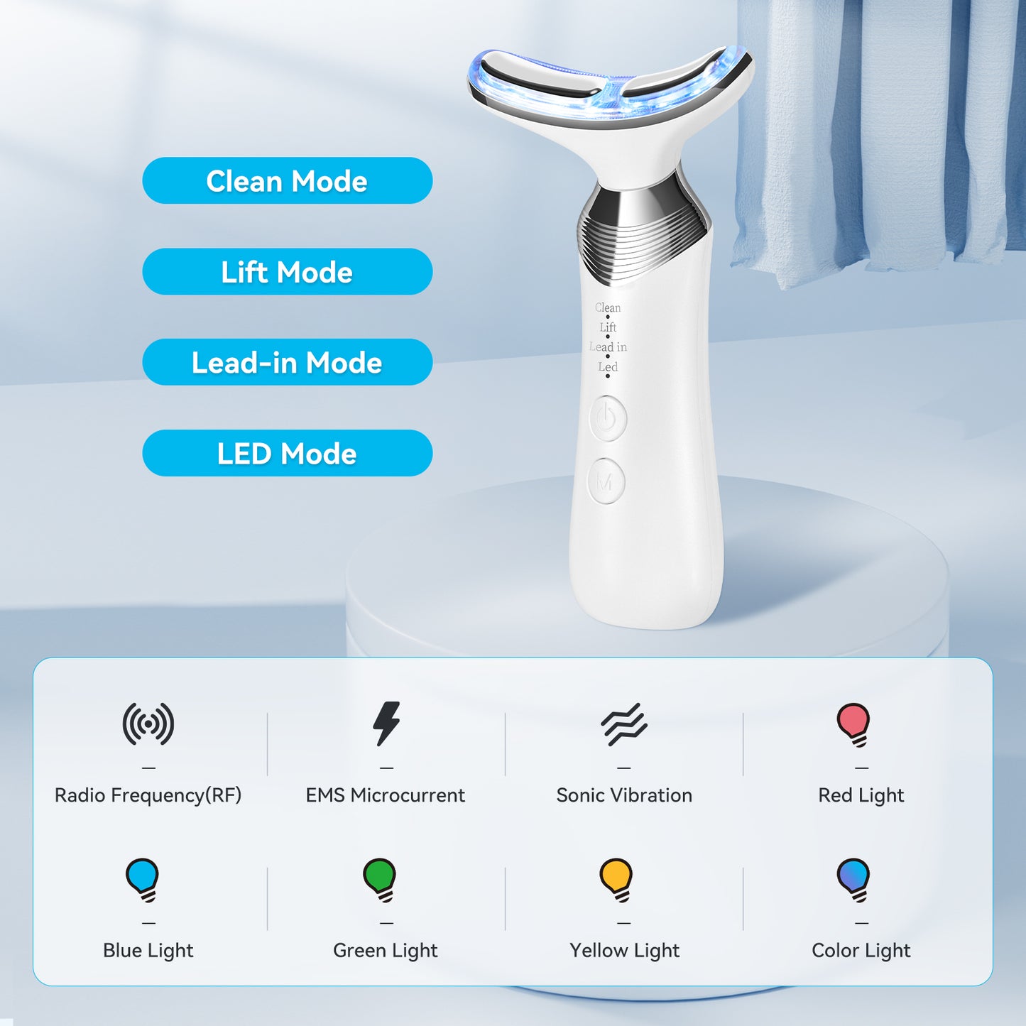 CARER SPARK Facial Massage Device 4-in-1 RF EMS Vibration Light 4 Modes Neck Face Massage Device for Lifting & Firming Skin Care