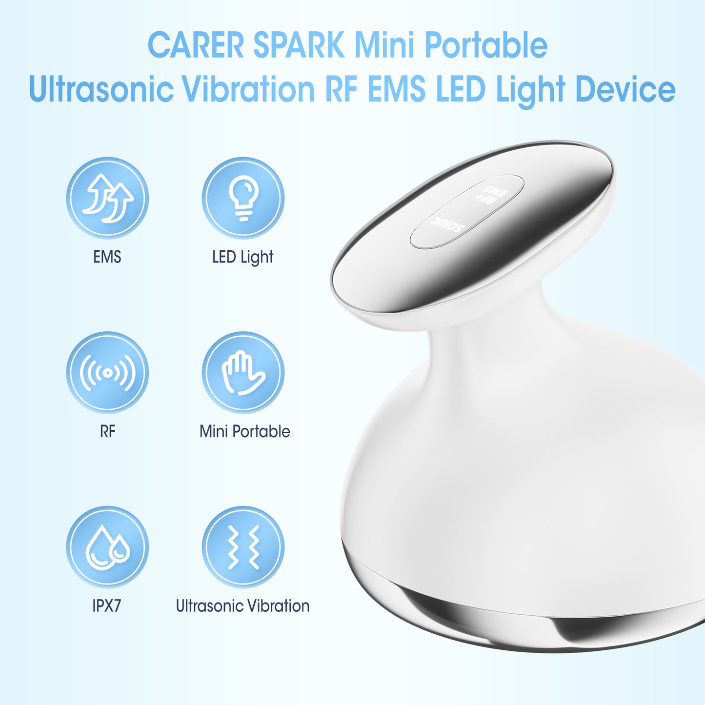 CARER SPARK Portable Mini Fat Blasting Device with Ultrasonic RF EMS LED Light IPX7 Waterproof