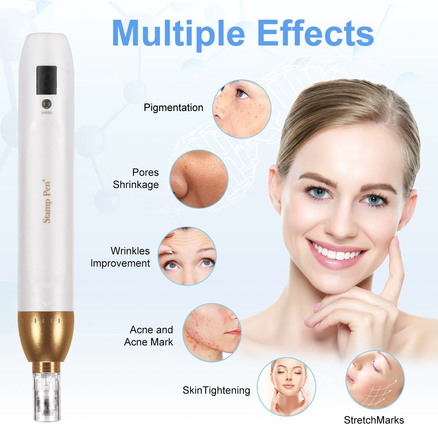 Mircroneedling Pen Electric Dermapen with Replacement Cartridges for Wrinkles Remove Skin Care